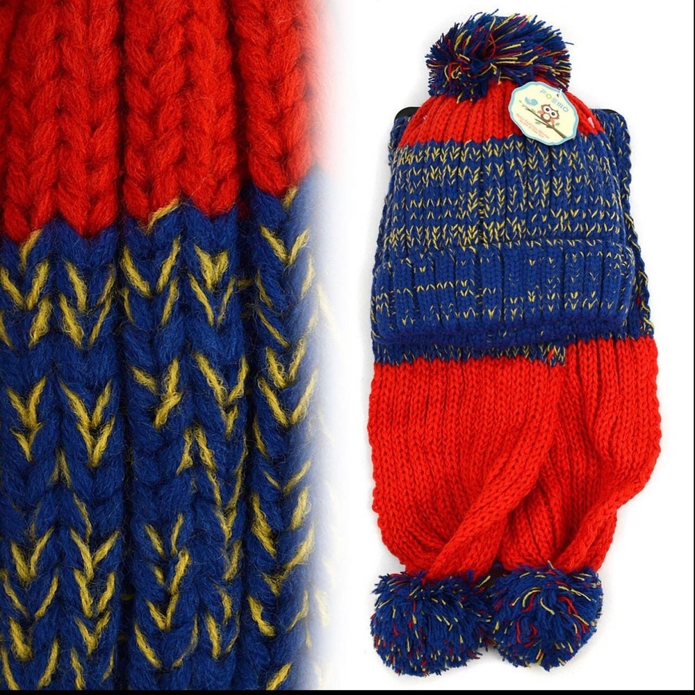 Kids pom beanie hat and scarf